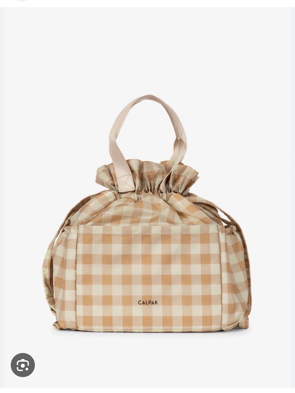 Calpak Beige and Cream Gingham Drawstring Tote